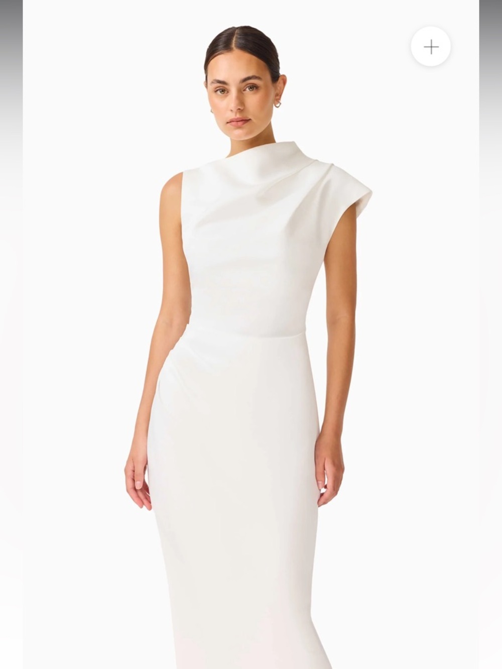 Elliatt coralie white sateen high neckline draped slit detail maxi dress medium - Picture 6 of 13